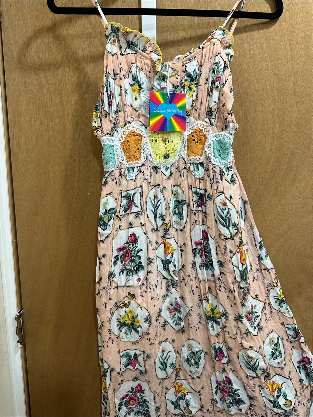 Beatnik Philosophy Peach Floral Maxi Dress with Crochet Waist Detail